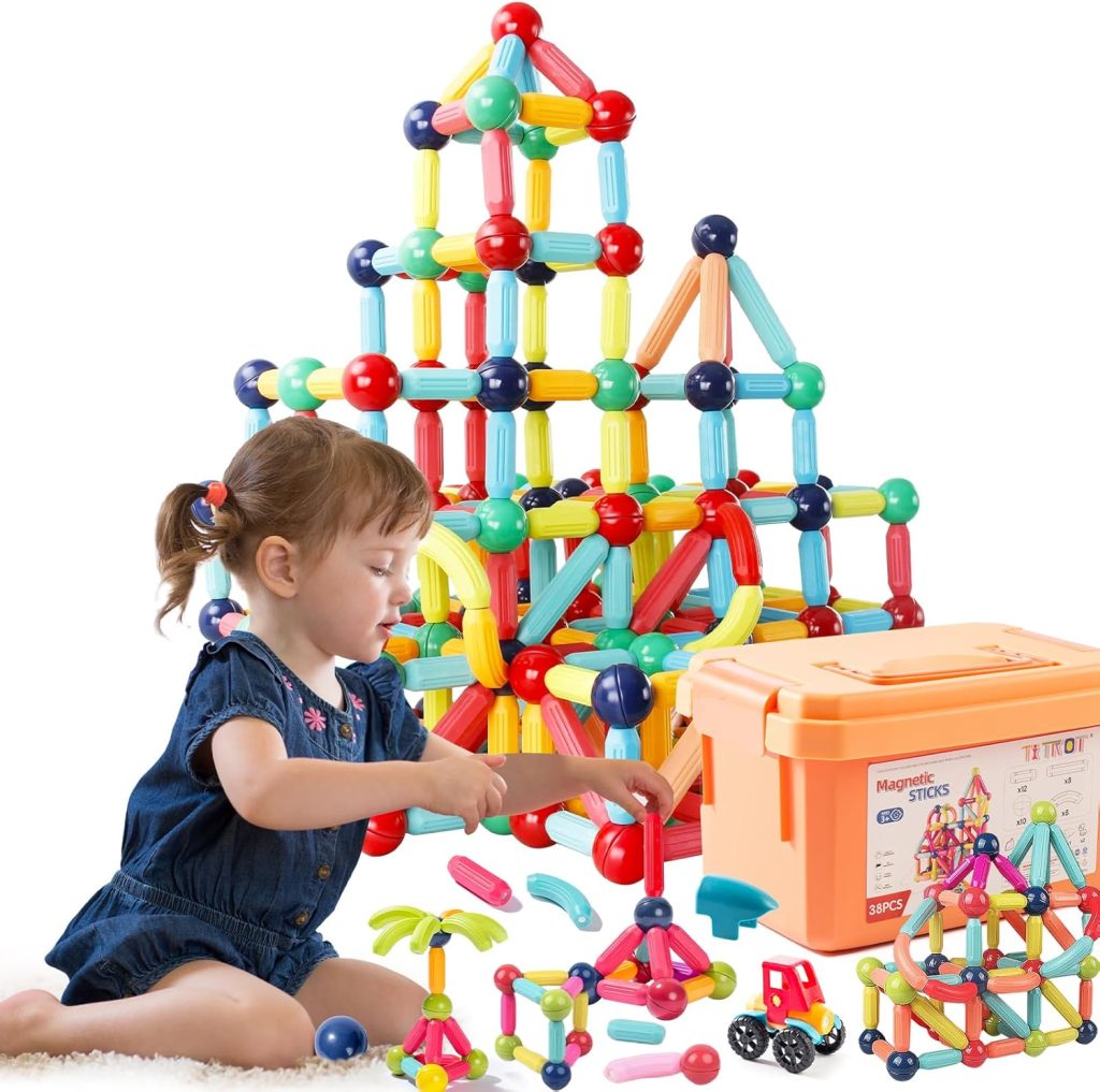 Magnetic Blocks Kids Toys, Magnetic Building Sticks STEM Educational Sensory Toy Preschool Learning Montessori Toys for Toddlers Boys Girls Ages 3-8 with 1 Car Magnetic Blocks Kids Toys, Magnetic Building Sticks STEM Educational Sensory Toy Preschool Learning Montessori Toys for Toddlers Boys Girls Ages 3-8 with 1 Car