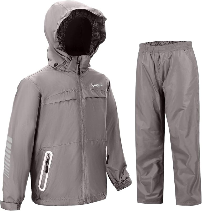 SWISSWELL Kids Rain Gear Boys Girls Waterproof Rain Suit Breathable Raincoat Rain Jacket Pants