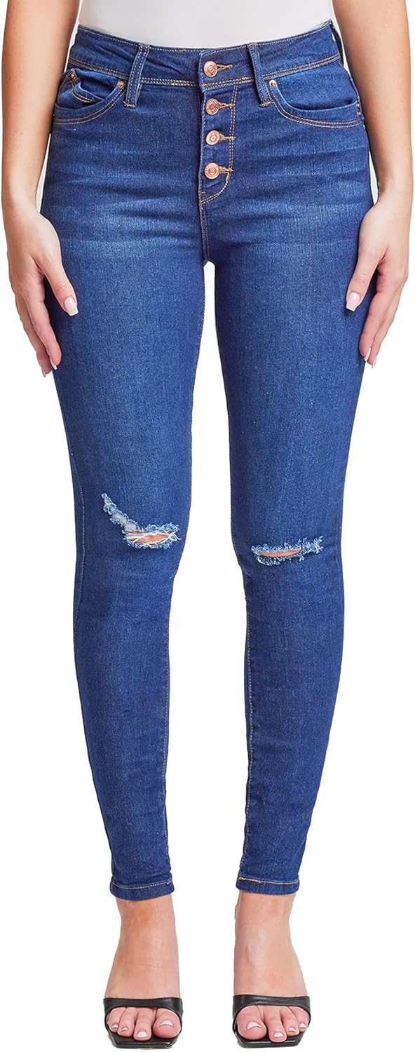 YMI Women’s Junior Wannabettabutt Repreve High-Rise Button Fly Skinny Jean