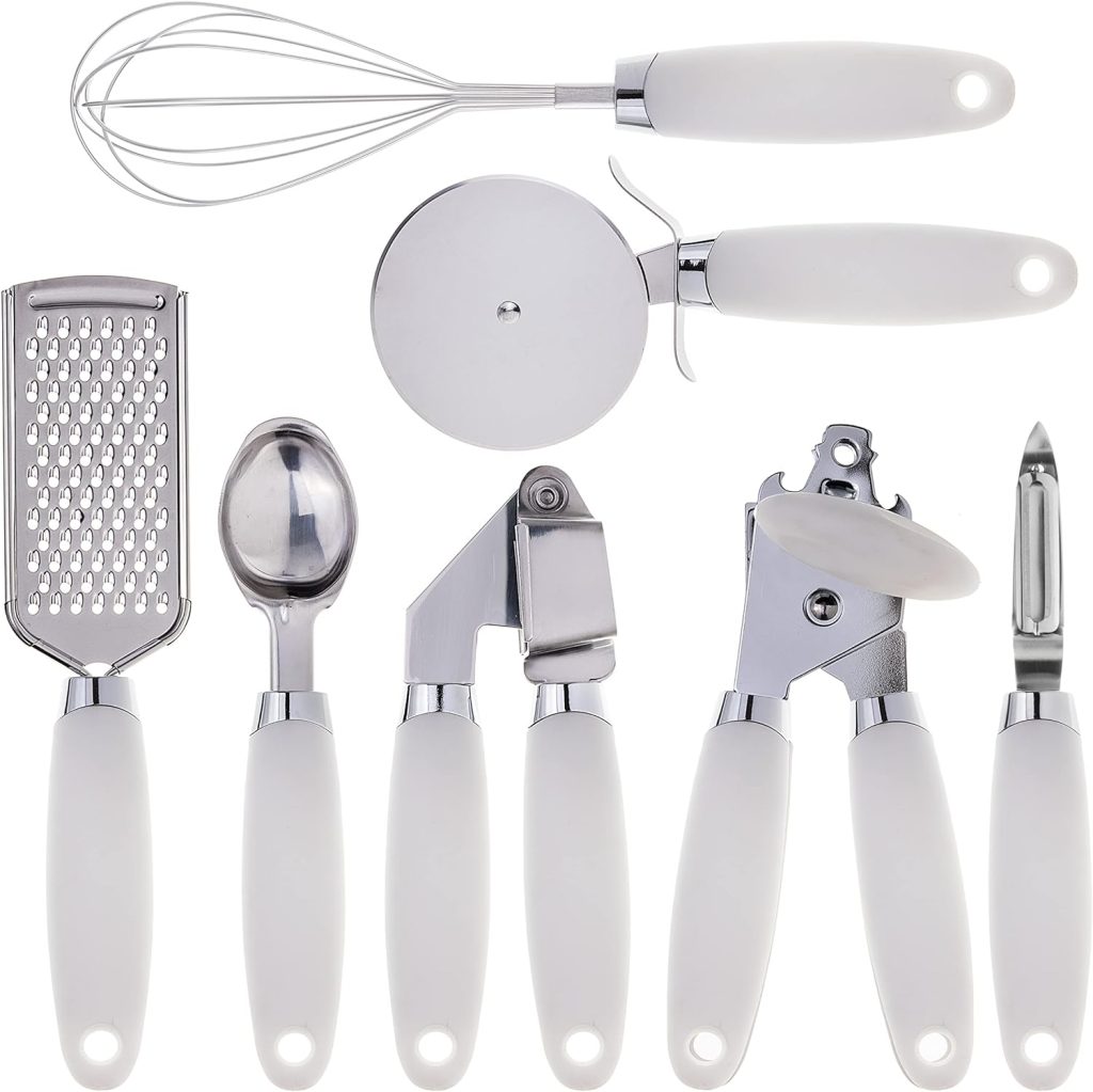 COOK WITH COLOR Kitchen Gadget Set Stainless Steel Utensils with Soft Touch Handles, 7 Pc. Stainless Steel, White COOK WITH COLOR Kitchen Gadget Set Stainless Steel Utensils with Soft Touch Handles, 7 Pc. Stainless Steel, White