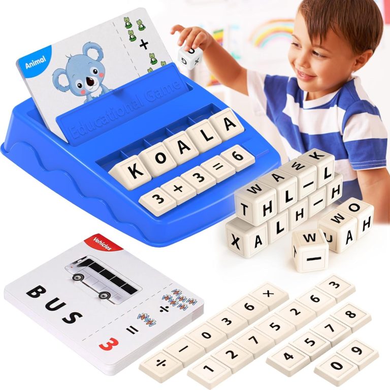 Educational Toys for Kids Ages 3-8, Matching Letter Spelling Math Game ABC Learning, Xmas Birthday Party Gifts for 3 4 5 6 7 8 Year Olds Boys and Girls Navy Blue