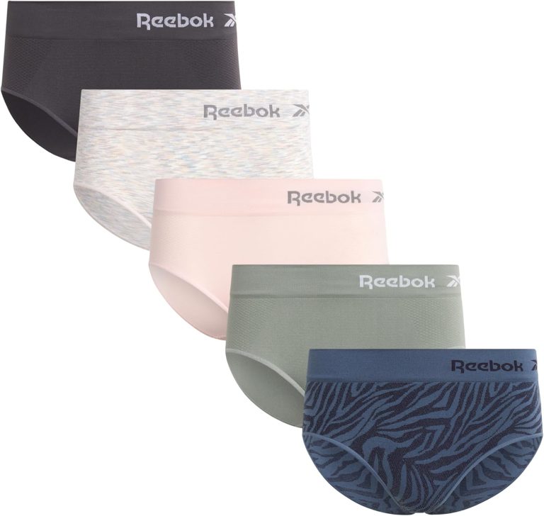 Reebok Women’s Hipster Panties – 5 Pack Breathable Performance Stretch Hipster Briefs – Seamless Underwear for Women (S-XL)