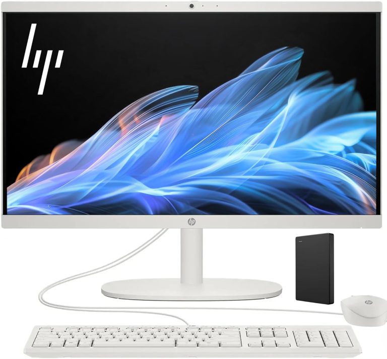 HP 22 Aura All-in-One Desktop PC, Seamless Streaming and Everyday Tasks, FHD Display, 8GB RAM, 512GB External and 256GB Onboard Storage, Intel Celeron Processor, Type-C, Windows 11