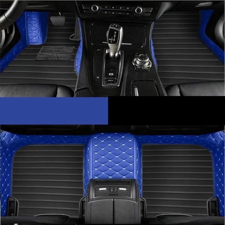 Custom Making Car Floor Mats for 98% Sedan SUV Sports Car Truck Full Coverage Cute Men Women Pads Protection Non-Slip Leather Floor Liners (Black Blue Floor mats for Cars 1)