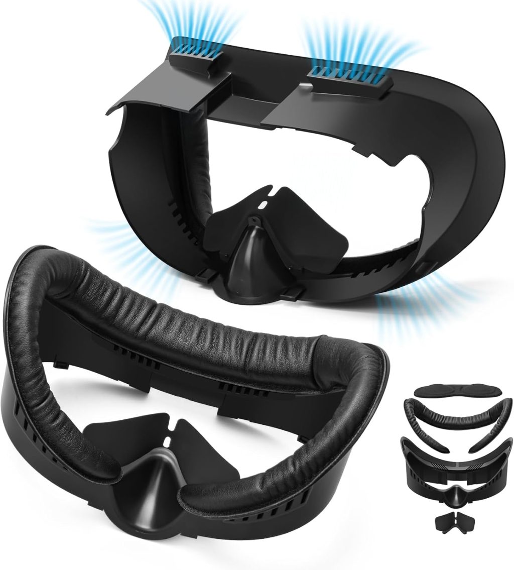 Face Pad Replacement for Quest 3 Accessories, Facial Interface Bracket Face Cushion Cover with Anti-Leakage Nose Pad, Lens Protector, Relieve Lens Fogging and Hot Air Face Pad Replacement for Quest 3 Accessories, Facial Interface Bracket Face Cushion Cover with Anti-Leakage Nose Pad, Lens Protector, Relieve Lens Fogging and Hot Air