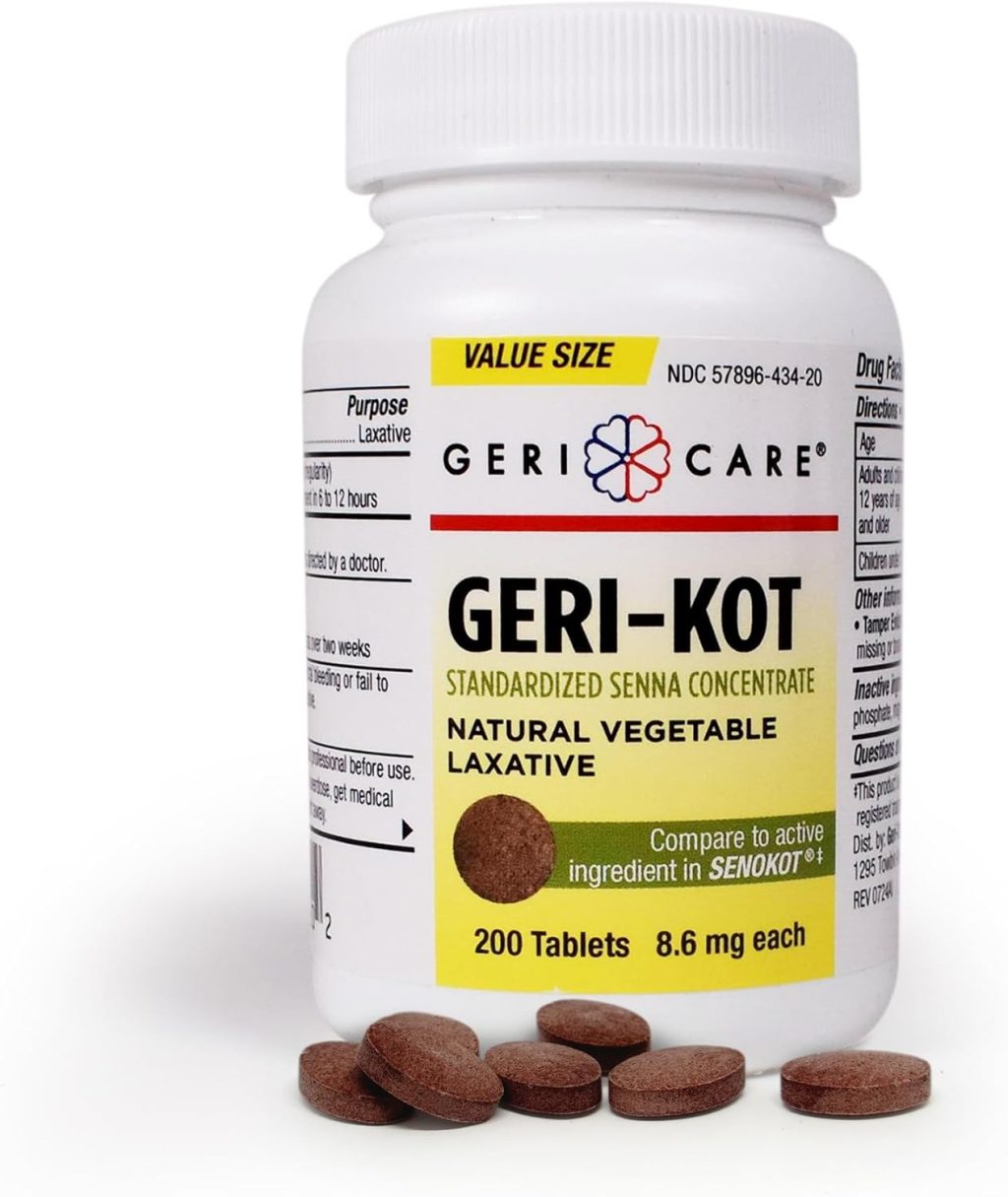 GeriCare Senna Natural Vegetable Laxative, Geri-KOT Sennosides 8.6mg, 200 Count (Pack of 1) GeriCare Senna Natural Vegetable Laxative, Geri-KOT Sennosides 8.6mg, 200 Count (Pack of 1)