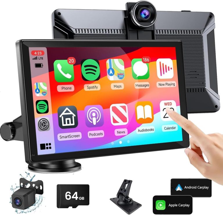 9″ Wireless Carplay Screen for Car,Portable Apple Carplay & Android Auto Car Stereo Audio Receivers,with 4K Dash Cam,1080P Backup Camera,GPS Navigation, Mirror Link,Bluetooth,Voice Contro,Siri