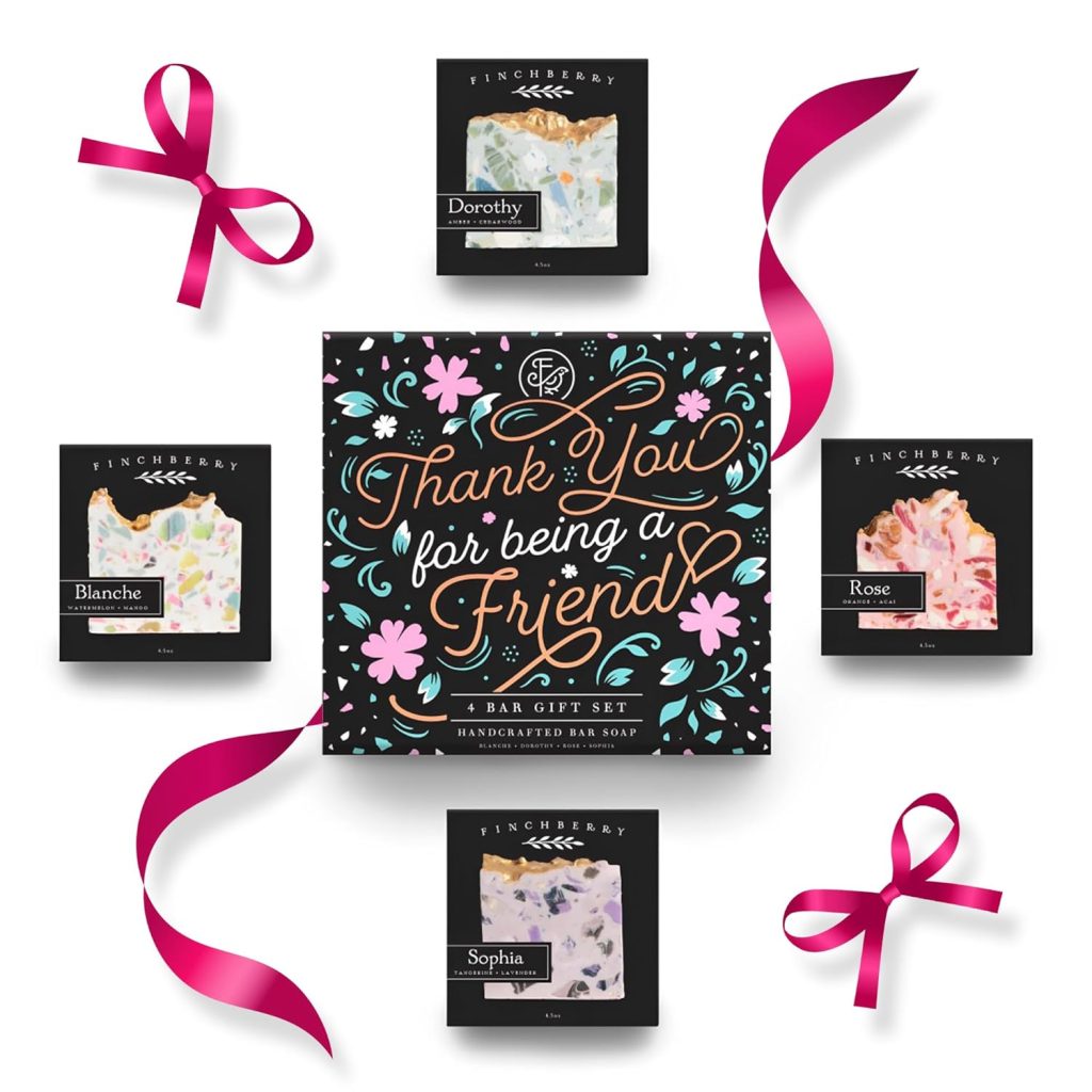 FinchBerry Thank You for Being a Friend Gift Set – Best Friends & Friendship Gifts for Women – Perfect Birthday Gifts for Friends, BFFs, Men & Women – Includes 4 Handmade Bar Soaps (4.5 oz Each) FinchBerry Thank You for Being a Friend Gift Set – Best Friends & Friendship Gifts for Women – Perfect Birthday Gifts for Friends, BFFs, Men & Women – Includes 4 Handmade Bar Soaps (4.5 oz Each)