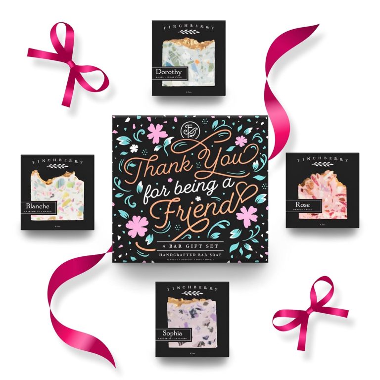 FinchBerry Thank You for Being a Friend Gift Set – Best Friends & Friendship Gifts for Women – Perfect Birthday Gifts for Friends, BFFs, Men & Women – Includes 4 Handmade Bar Soaps (4.5 oz Each)