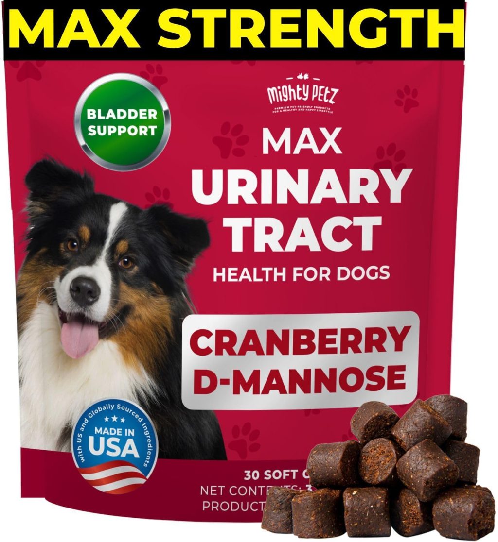 Mighty Petz MAX Cranberry for Dog UTI Treatment – MAX Strength Cranberry Supplement for Dogs + D-Mannose. Bladder Control for Dogs. Urinary Tract Care & Kidney Support Chews Mighty Petz MAX Cranberry for Dog UTI Treatment – MAX Strength Cranberry Supplement for Dogs + D-Mannose. Bladder Control for Dogs. Urinary Tract Care & Kidney Support Chews