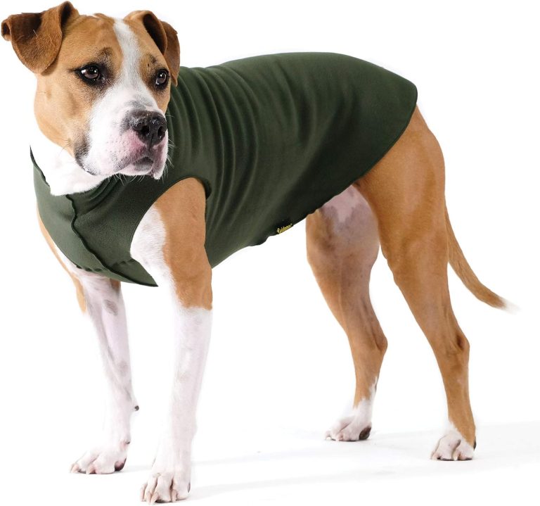 Stretch Fleece Dog Coat – Soft, Warm Dog Clothes, Stretchy Pet Sweater – Machine Washable, Eco Friendly – All Season, Hunter Green, Size 4