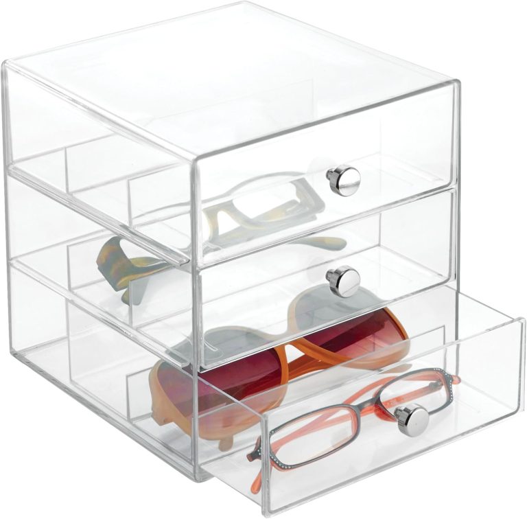 iDesign Plastic Divided 3-Drawer Vanity & Countertop Organizer – 7″ x 6.5″ x 6.5”, Clear