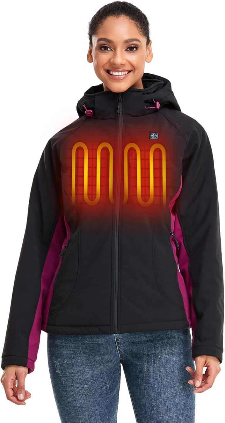 ORORO Women’s Slim Fit Heated Jacket with Battery, Heated Coat with Detachable Hood (Charger Not Included)
