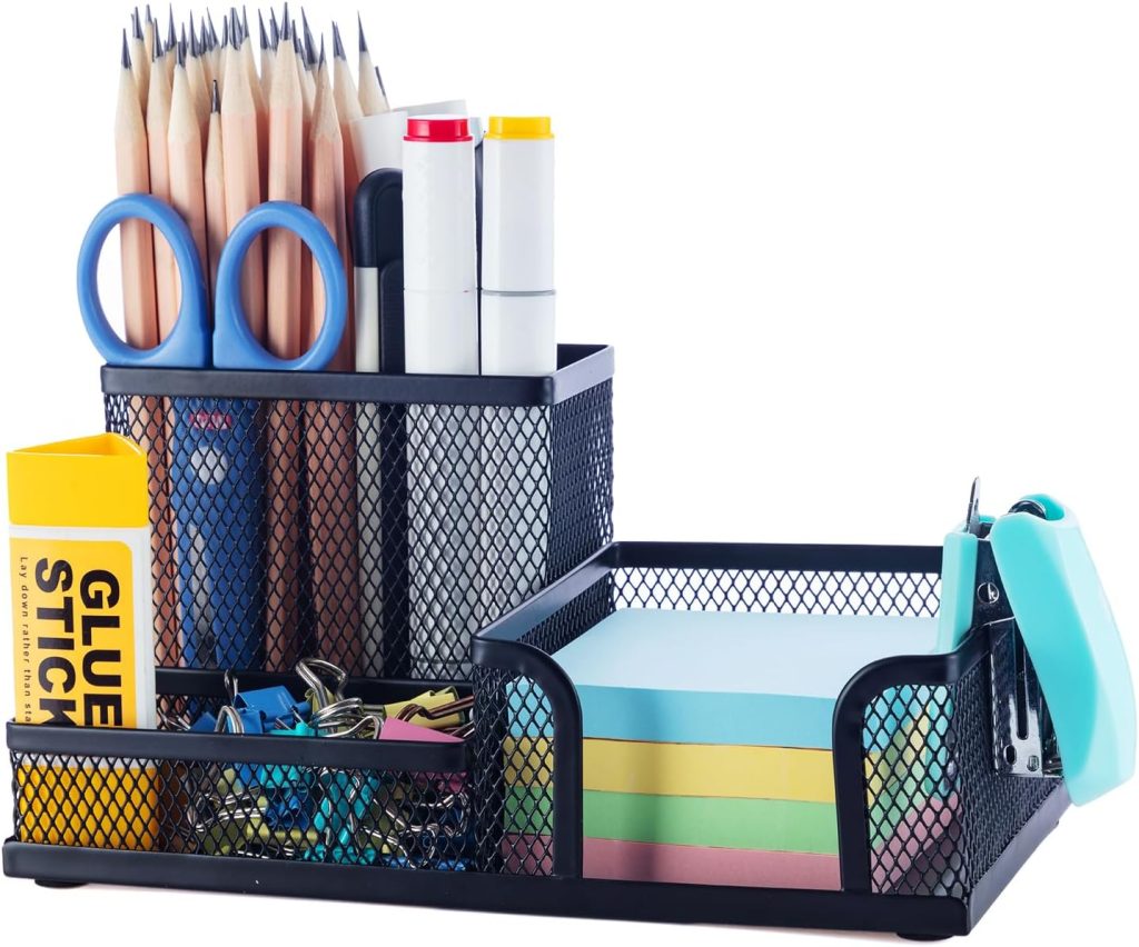 M&G Mesh Pen Holder Desk Organizers Pencil Holder for Desk Black, 3 Compartments Metal Office Supply Organizer with Sticky Notes Holder for School Home Office M&G Mesh Pen Holder Desk Organizers Pencil Holder for Desk Black, 3 Compartments Metal Office Supply Organizer with Sticky Notes Holder for School Home Office