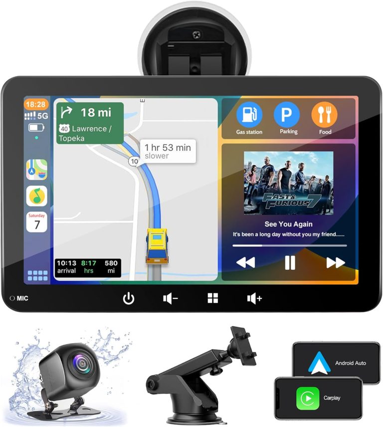 2024 Wireless Apple Carplay & Android Auto, 7In HD Touchscreen Portable Car Radio Audio Receiver, Car Stereo with Mirror Link, GPS Navigation, Bluetooth, siri, Backup Camera, AUX/USB/TF