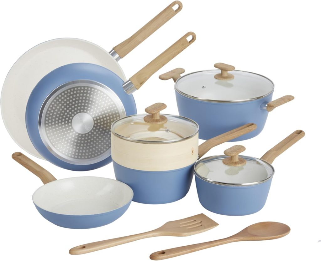GoodCook 12-Piece Healthy Ceramic Titanium-Infused Cookware Set, Light Blue – Pots, Pans, Steamer, Spoon & Turner – Induction Cookware, Kitchen Pots & Pans Set, Nonstick Cooking Pan Set GoodCook 12-Piece Healthy Ceramic Titanium-Infused Cookware Set, Light Blue – Pots, Pans, Steamer, Spoon & Turner – Induction Cookware, Kitchen Pots & Pans Set, Nonstick Cooking Pan Set