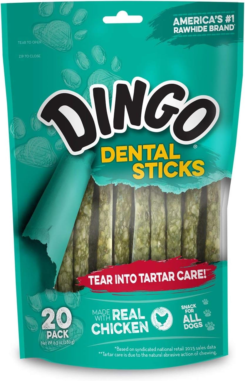 Dingo Dental Sticks for Tarter Control and Freshening Breath, Made with Real Chicken, Great Treats for Small, Medium, and, Large Dogs 20-Count Dingo Dental Sticks for Tarter Control and Freshening Breath, Made with Real Chicken, Great Treats for Small, Medium, and, Large Dogs 20-Count