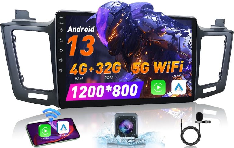 Car Radio for Toyota RAV4 2013-2018: [4G+32G] 5GWiFi 10.1 Inch 1280 * 800 Touchscreen Stereo with Apple CarPlay Android Auto Bluetooth GPS Navigation FM SWC RDS Mirror Link 1080P Backup Camera