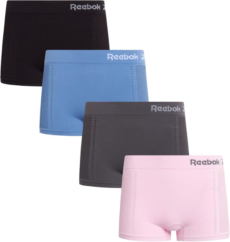Reebok Women’s Boy Shorts Underwear – 4 Pack Ribbed and Cut Out Boyshorts Panties – Seamless Underwear for Women (S-XL)