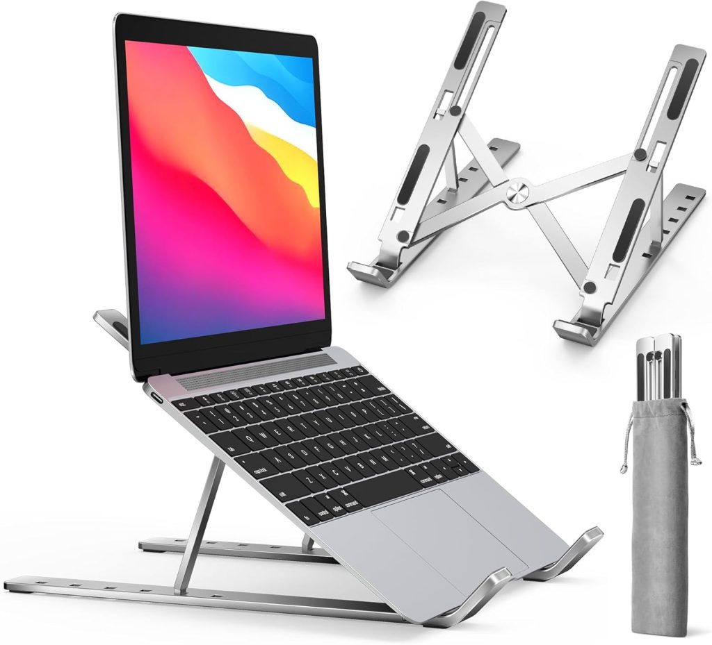 ivoler Laptop Stand, Laptop Holder Riser Computer Tablet Stand, 6 Angles Adjustable Aluminum Ergonomic Foldable Portable Desktop Holder Compatible with 10-15.6” MacBook,iPad, HP, Dell, Lenovo Silver ivoler Laptop Stand, Laptop Holder Riser Computer Tablet Stand, 6 Angles Adjustable Aluminum Ergonomic Foldable Portable Desktop Holder Compatible with 10-15.6” MacBook,iPad, HP, Dell, Lenovo Silver