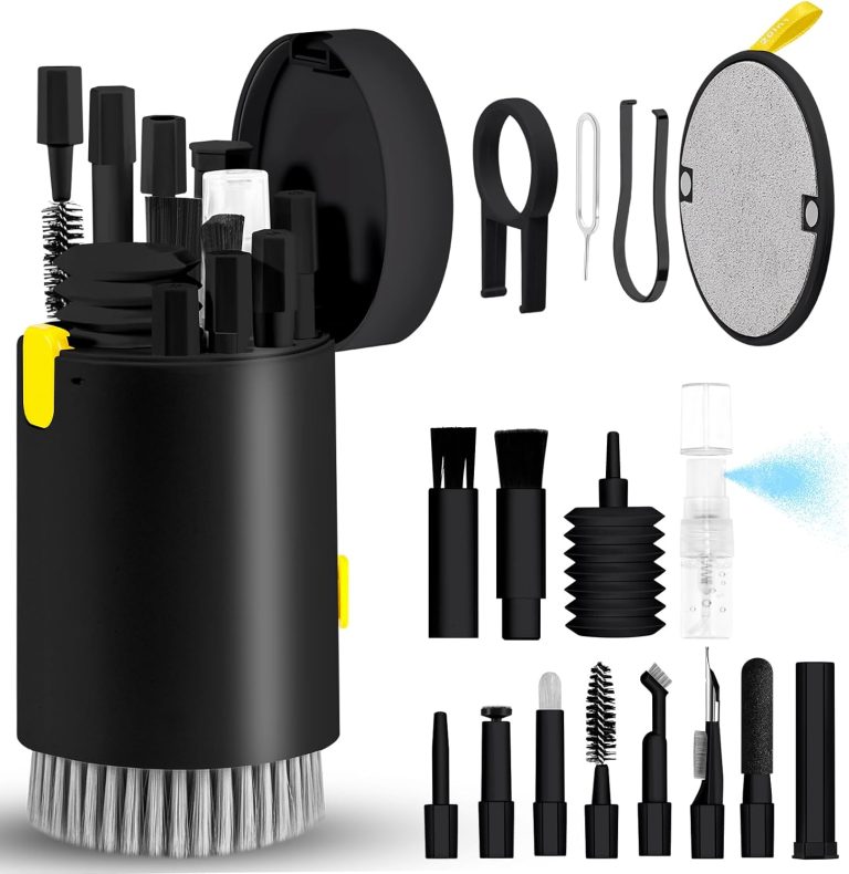 Laptop Phone Screen Cleaner Kit, Computer Keyboard Brush Cleaning Spray for iPhone AirPods MacBook iPad, 20-in-1 Electronic Device Clean Tool for Camera PC Monitor Earbud TV Tablet Car Screens, Black
