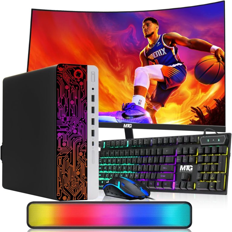 HP ProDesk Desktop RGB Computer PC Intel i5-6th Gen. Quad-Core Processor 16GB DDR4 Ram 1TB SSD, 24 Inch Curved Monitor, Gaming Keyboard and Mouse, Soundbar, Built-in WiFi, Win 10 Pro (Renewed), 600 G3