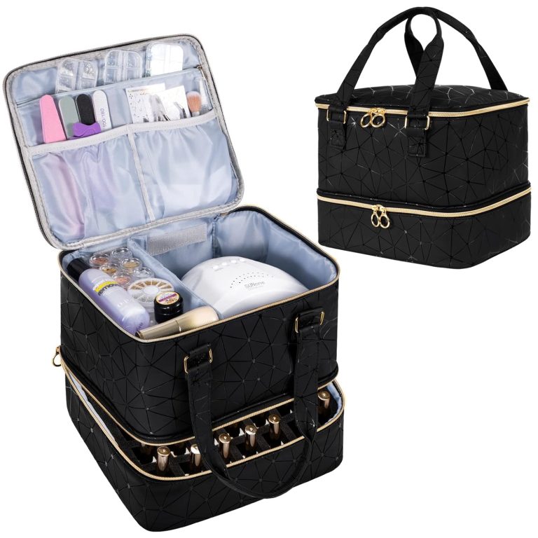 Uross Nail Polish Organizer Bag Holds 42 Bottles Nail Polish & Nail Lamp, Gel Nail Polish Organizers and Storage box for Nail Tech, Nail Kit Supplies Organizer Case – Black