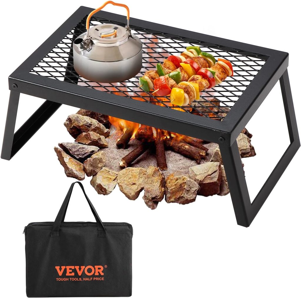 VEVOR Folding Campfire Grill, 18″ Portable Camping Grates Over Fire Pit, Heavy Duty Steel Mesh Grate, Camp Fire Cooking Equipment with Legs Carrying Bag, Grilling Rack for Outdoor Open Flame Cooking VEVOR Folding Campfire Grill, 18″ Portable Camping Grates Over Fire Pit, Heavy Duty Steel Mesh Grate, Camp Fire Cooking Equipment with Legs Carrying Bag, Grilling Rack for Outdoor Open Flame Cooking