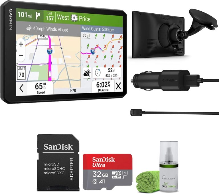 Garmin Dezl OTR720 GPS Truck Navigator 7″ Large Display Touchscreen, Commercial GPS Navigation for Semi Trucker Driver Bundle with 32GB SD Memory Card + LCD Cleaning Kit