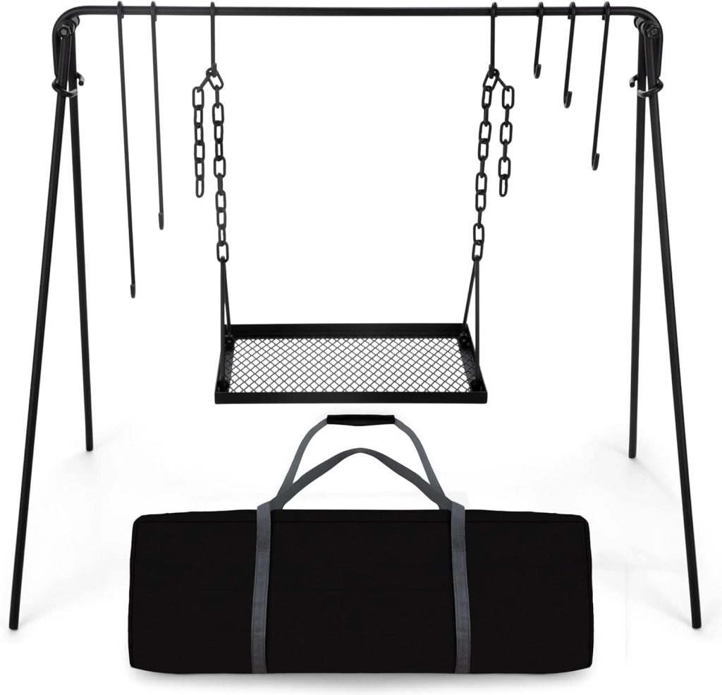 Bruntmor Grill Swing Campfire Cooking Stand BBQ Grill for Cookware & Dutch Oven Adjustable Collapsible Legs with Hooks & Accessories & Carrying Case Black Bruntmor Grill Swing Campfire Cooking Stand BBQ Grill for Cookware & Dutch Oven Adjustable Collapsible Legs with Hooks & Accessories & Carrying Case Black