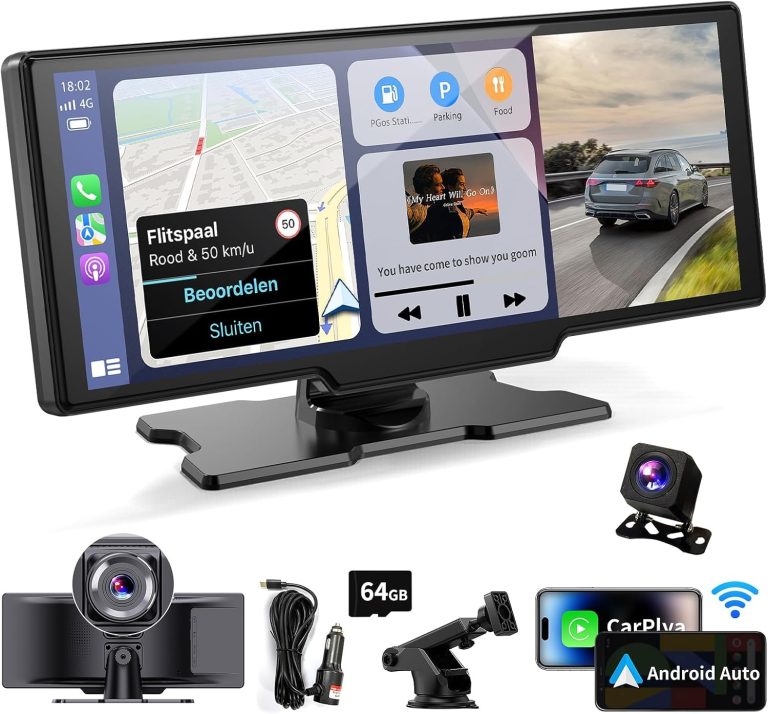 Wireless Portable Carplay Screen for Car – 10.26Inch Carplay & Android Auto Car Touch Stereo, with 4K Dash Cam, Backup Camera,Bluetooth,GPS Navigation