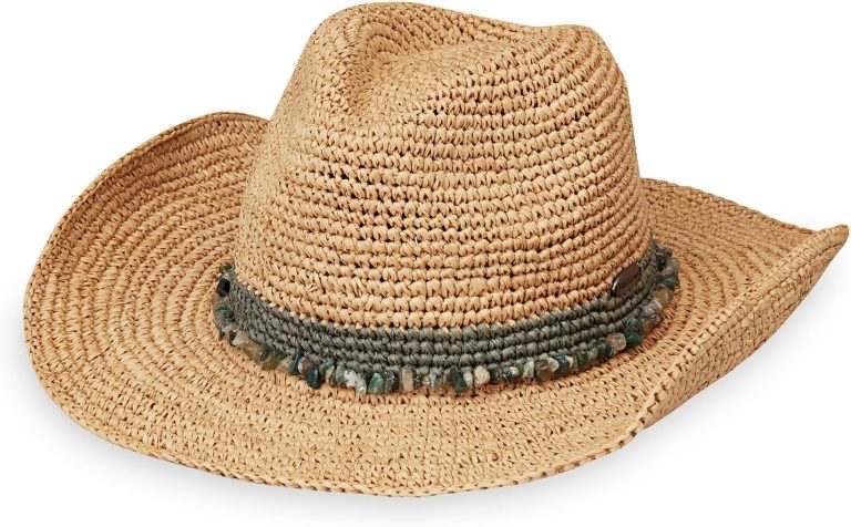 Wallaroo Hat Company Women’s Tahiti Cowboy – Raffia Straw Sun Hat, Wide Brim, Western Style, Adjustable, Natural Fiber