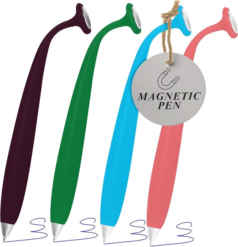 Wellspring Wiggle Writing Pens – Magnetic Pen with Built-in Magnet for Fridge Notes & Lists – Refillable Pens for Home & Office – Amethyst, Jade, Lagoon, and Coral