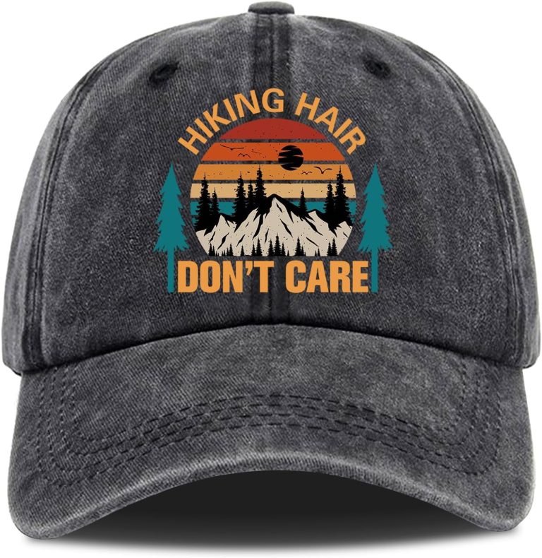 Hiking Hair Don’t Care,Funny Hats,Vintage Caps,Hiking Lovers Gifts,Camping Hat,Funny Vintage Cotton Washed Baseball Caps,One Size Black