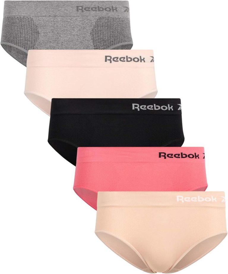 Reebok Women’s Underwear Seamless Hipster Briefs (5 Pack), Size Medium, BlackNudeHot PinkPink RoseGrey