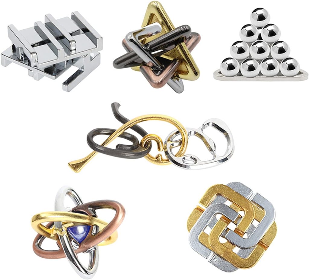 6 pcs IQ Test Puzzle Metal Wire Puzzles Mind Game Educational Toys High Difficulty Brain Teaser Puzzle Toy for Kids and Adults – Explore Creativity and Problem Solving. Gift Desk Puzzles