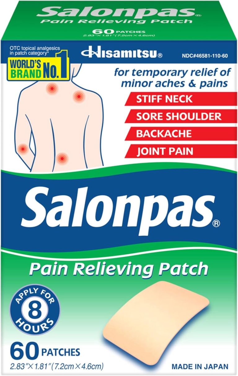 Salonpas Pain Relieving Patch for Back, Neck, Shoulder, Knee Pain and Muscle Soreness – 8 Hour Pain Relief – 60 Count