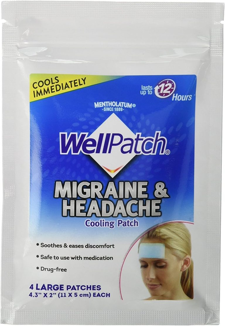 WellPatch Migraine & Headache Cooling Patch – Drug Free, Lasts Up to 12 hours, Safe to Use with Medication – Large Patches (4 Large Patches), Each 4.3 x 2 in