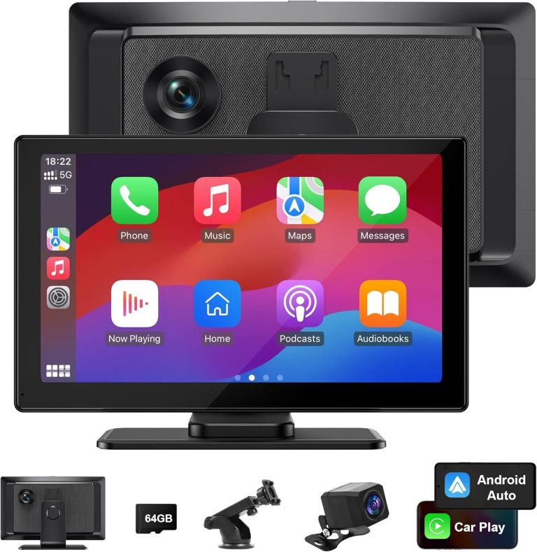 Portable Carplay Screen for Car, VUDDIG 4K Dash Cam, Wireless Carplay Screen & Android Auto, 9″ Touchscreen Car Audio Receivers with 1080P Backup Camera, Bluetooth, AirPlay, GPS Navigation