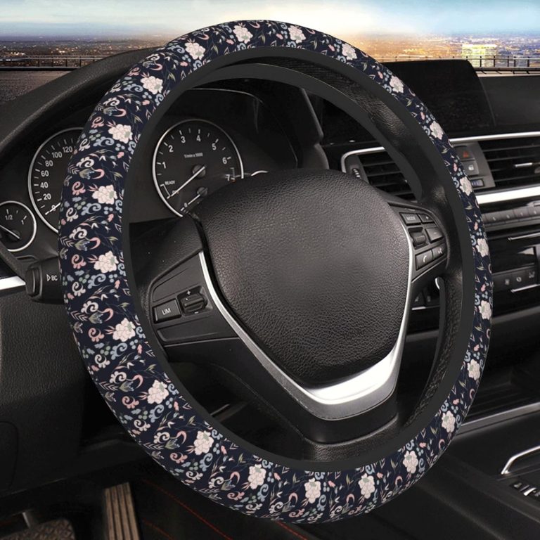 Vintage Flowers Thicken Elastic Steering Wheel Cover Car Accessories Non-Slip, Breathable and Sweat-Absorbent Fits 15 Inch Car Steering Wheel for Both Men and Women