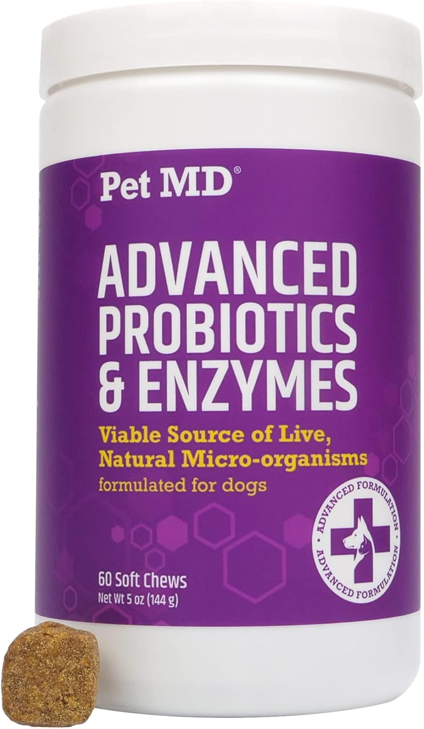 Pet MD Probiotics & Enzymes for Dogs – Gut Health Chews with Prebiotics – Digestive Aid for Dogs with Upset Stomach, Diarrhea, Constipation, or Gas – Functional Probiotics for Dogs – 60 ct Pet MD Probiotics & Enzymes for Dogs – Gut Health Chews with Prebiotics – Digestive Aid for Dogs with Upset Stomach, Diarrhea, Constipation, or Gas – Functional Probiotics for Dogs – 60 ct