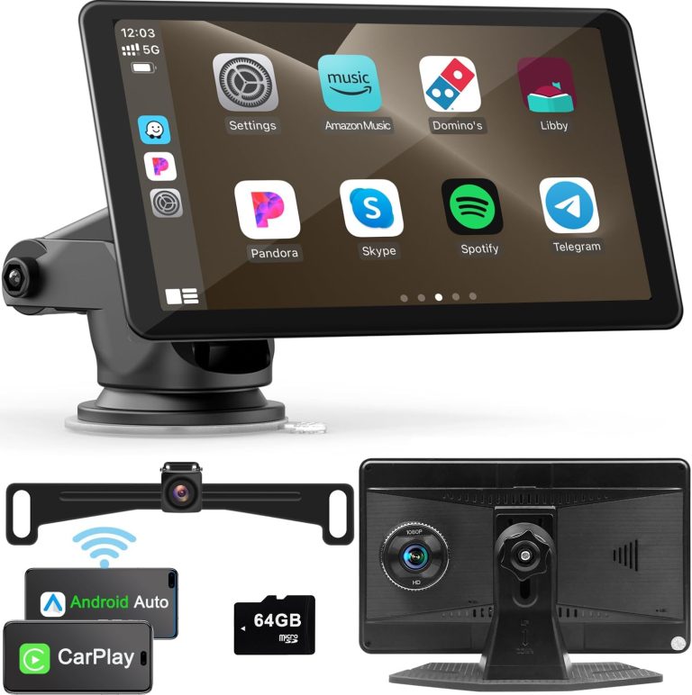 Portable Apple Carplay Screen for Car, 7″ Wireless Apple Carplay & Android Auto, 4K Dash Cam, 1080p Backup Camera DVR, Car Audio Receivers GPS Navigation Mirror Link, Bluetooth, FM, Siri VEKOOTO A3016