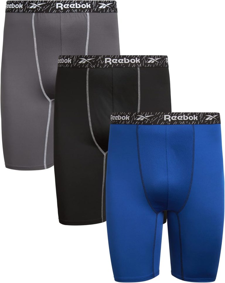 Reebok Men’s Boxer Briefs – 3 Pack Long Leg Soft Performance Boxers for Men – Big and Tall Mens Underwear Pack (2XL – 4XL)