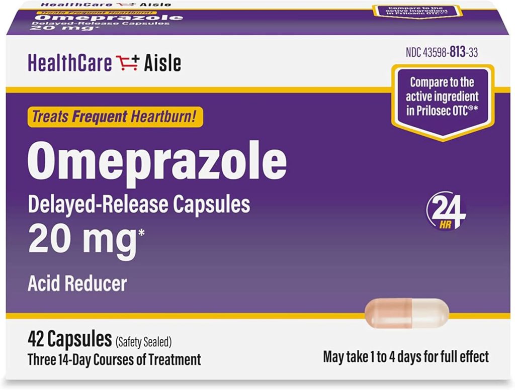 HealthCareAisle Omeprazole 20 mg, 42 Delayed-Release Capsules – Acid Reducer, Treats Frequent Heartburn, 42 Count (Pack of 1) HealthCareAisle Omeprazole 20 mg, 42 Delayed-Release Capsules – Acid Reducer, Treats Frequent Heartburn, 42 Count (Pack of 1)