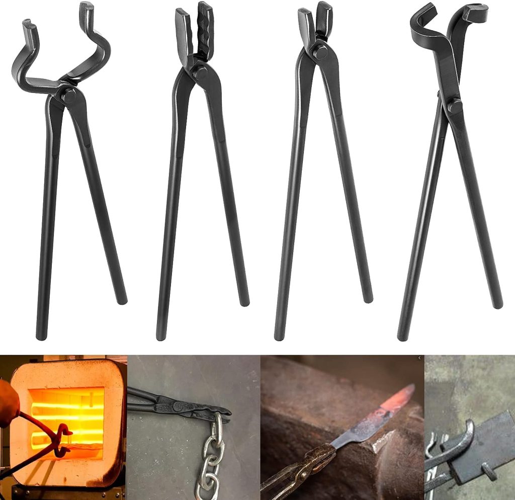 Blacksmith Forging Tools Knife Making Tongs Set Fire Tongs Anvil Blacksmithing Tongs Forge Tools Includes V-Bit Bolt Tongs, Wolf Jaw Tongs, Flat Tongs, Blade Tongs (Pack of 4) Blacksmith Forging Tools Knife Making Tongs Set Fire Tongs Anvil Blacksmithing Tongs Forge Tools Includes V-Bit Bolt Tongs, Wolf Jaw Tongs, Flat Tongs, Blade Tongs (Pack of 4)