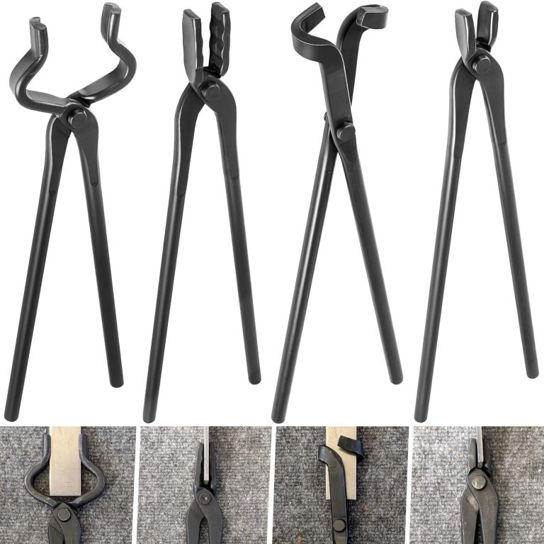 Blacksmith Forging Tongs Knife Making Tongs Set Fire Tongs Anvil Blacksmithing Tongs Forge Tools Includes Flat Tongs, Wolf Jaw Tongs, Blade Tongs & V-Bit Tongs(4 Tongs)