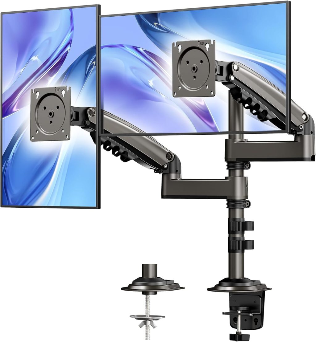 HUANUO 17-32 Inch Dual Monitor Stand, Gas Spring Dual Monitor Mount, Monitor Stand 2 Monitors, Ergonomic Adjustable Tilt/Swivel/Rotate, Weight Max 19.8 lbs, VESA 75/100mm HUANUO 17-32 Inch Dual Monitor Stand, Gas Spring Dual Monitor Mount, Monitor Stand 2 Monitors, Ergonomic Adjustable Tilt/Swivel/Rotate, Weight Max 19.8 lbs, VESA 75/100mm
