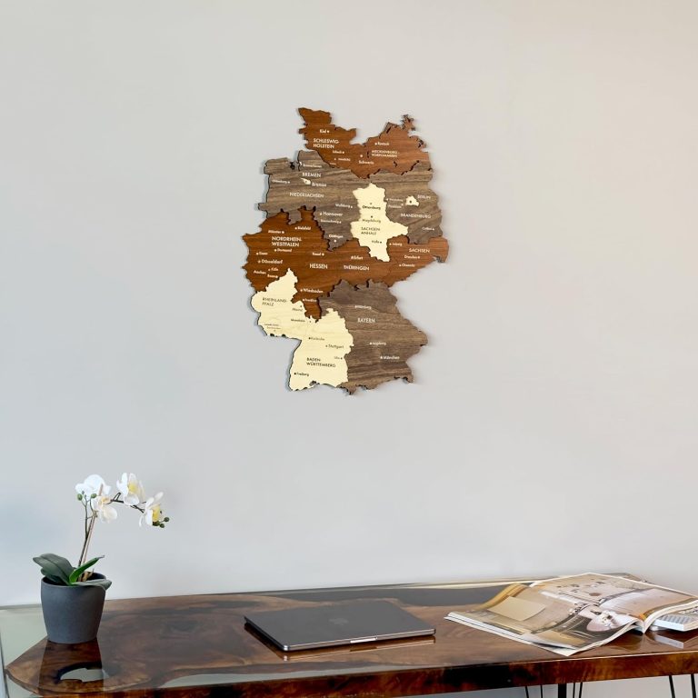 Colorfull Worlds Multilayered Wooden 3D Germany Wall Art, Gift for German Friend, Deutschland Wooden Wall Decor, Wall Art For Home & Kitchen or Office (Mixed, 90×68 cm | 35.4×26.8 inches)