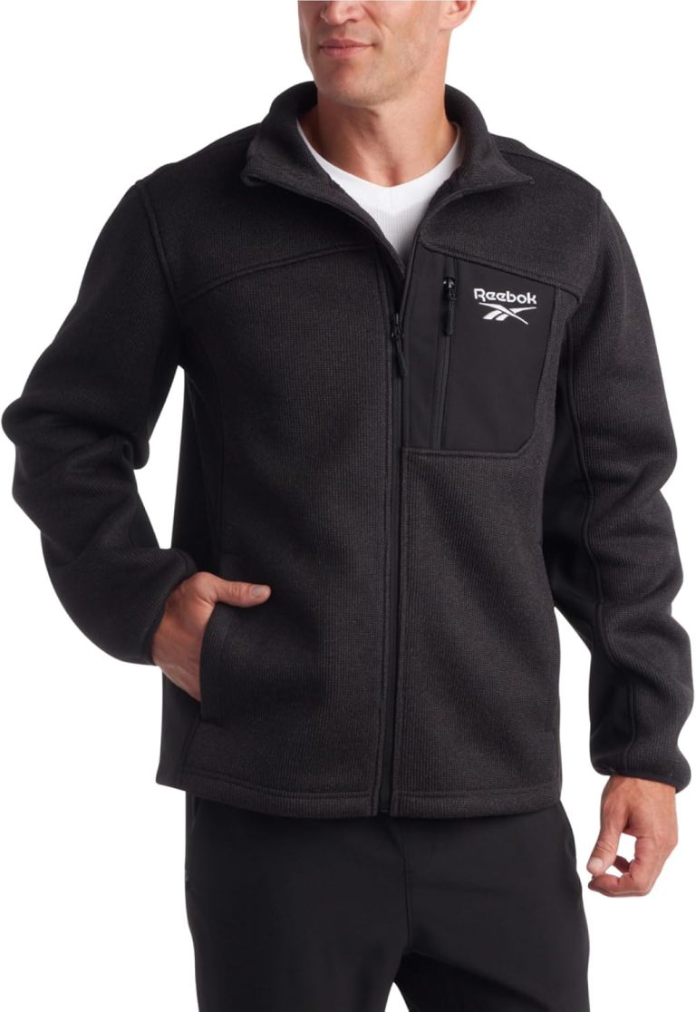 Reebok Men’s Sweater Jacket – Fleece Lined Weather Resistant Insulated Outerwear – Cozy Sweater Jackets for Men (Sizes:M-XXL)