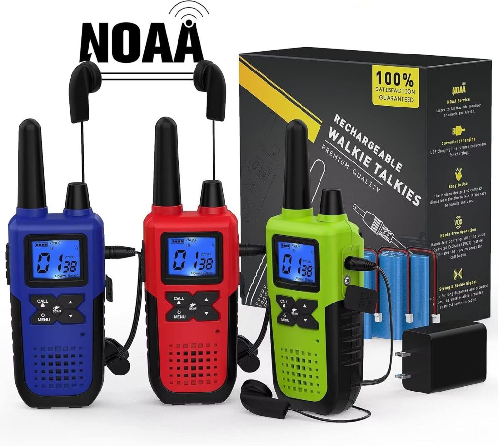 Walkie Talkies for Adults Long Range Rechargeable with Earpiece NOAA Weather Alert, Multi-purpose 2 Way Radio 3 Pack for Team Work Senior Care Kid Adventure Family Camping Hiking Skiing Cruise Walkie Talkies for Adults Long Range Rechargeable with Earpiece NOAA Weather Alert, Multi-purpose 2 Way Radio 3 Pack for Team Work Senior Care Kid Adventure Family Camping Hiking Skiing Cruise